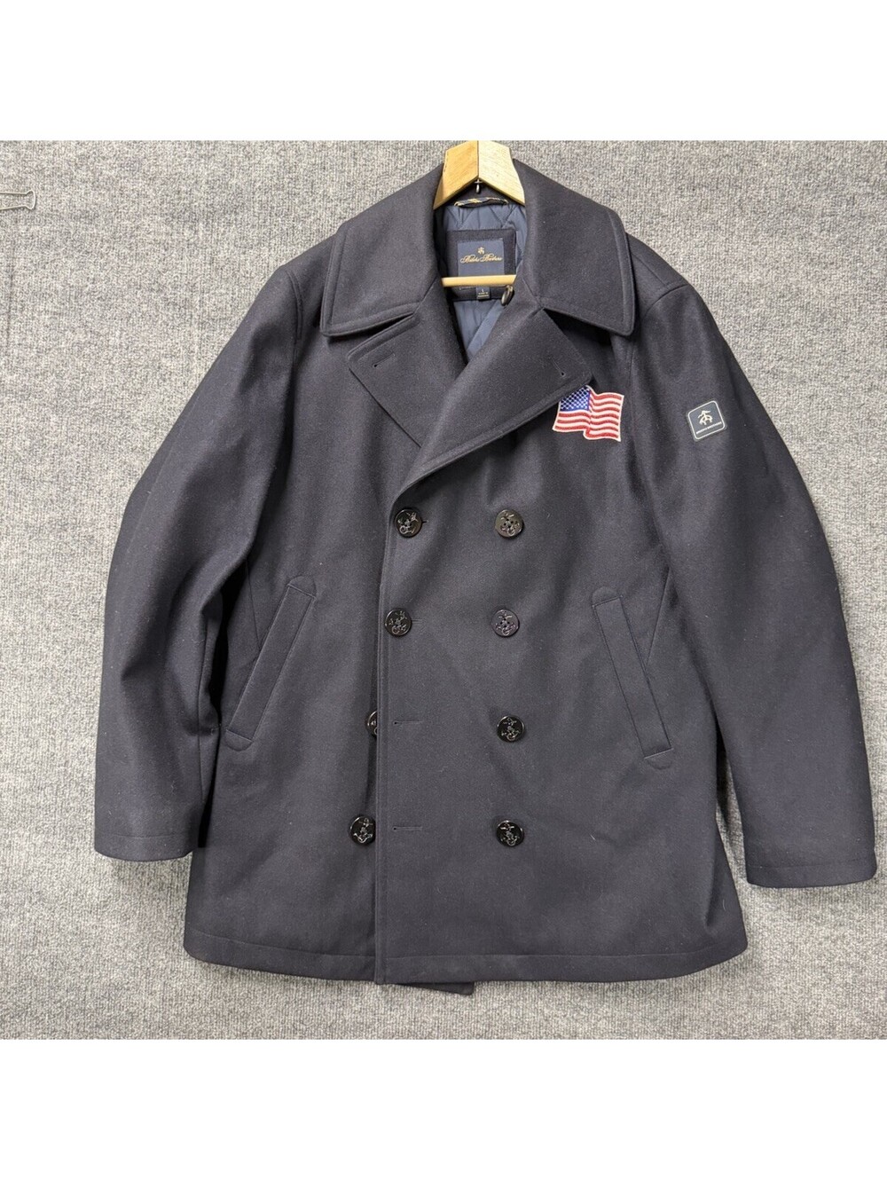 Brooks Brothers Mens L VBC Thermore Insulated Wool Pea Coat Gray Look Closer